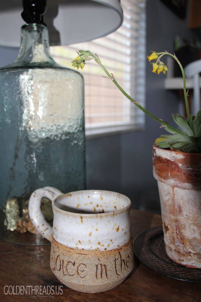 I recently took this mug from my dad's cupboard. It says, "Rejoice in the Lord Always" and I can picture it in my mom's hands. She was really good at rejoicing.